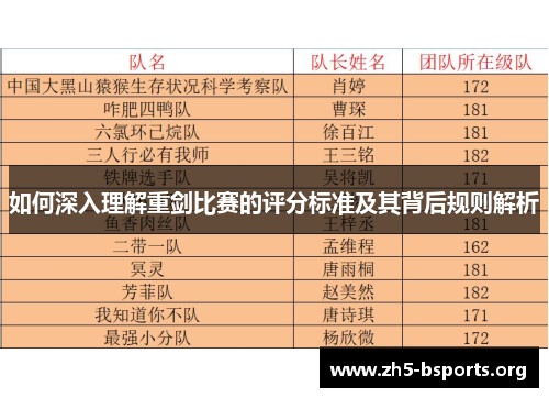 如何深入理解重剑比赛的评分标准及其背后规则解析