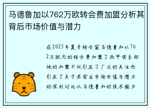马德鲁加以762万欧转会费加盟分析其背后市场价值与潜力 马德鲁加以762万欧转会费加盟分析其背后市场价值与潜力