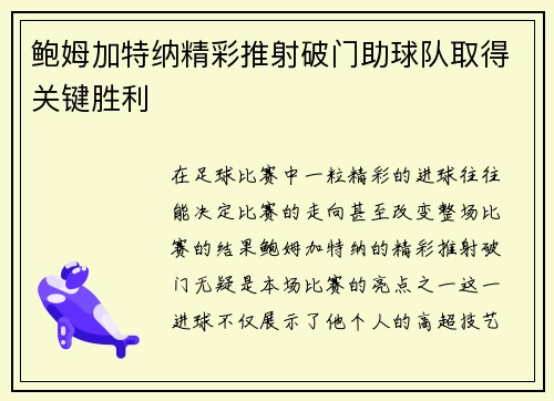 鲍姆加特纳精彩推射破门助球队取得关键胜利
